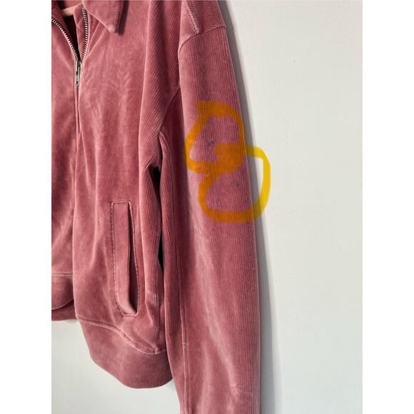Texture & Thread Madewell Pink Velour Corduroy Bomber Zipper Jacket Size M - Picture 7 of 13